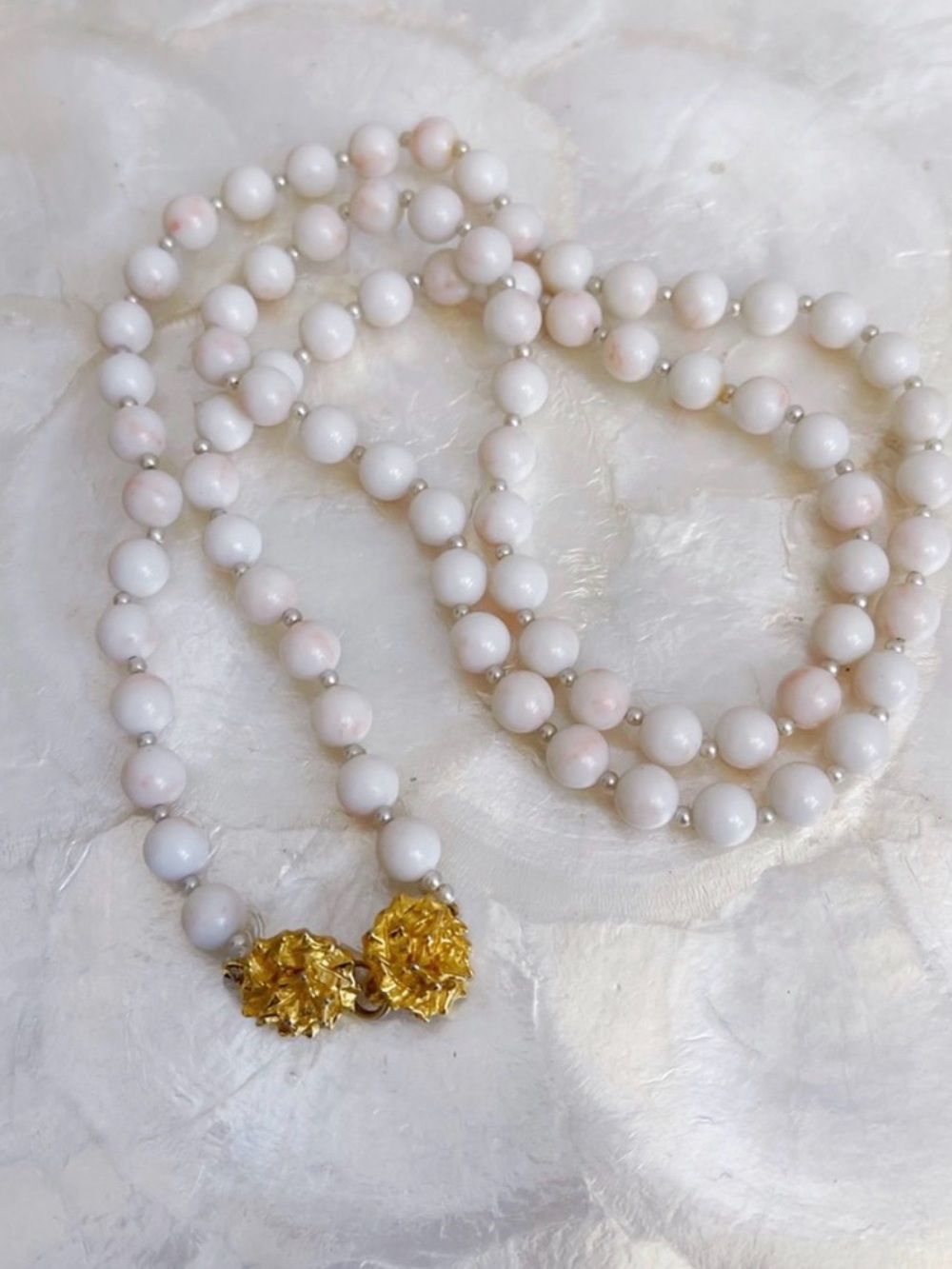 Judith McCann White Faux Angel Skin Beaded Necklace Vintage elegant wedding